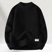 Eldric - Rundhals-Pullover aus Waffelstrick – Schwarz