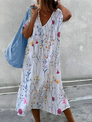 Myranda - Lockeres Midikleid mit Print – Seeblau