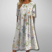 Gail – Florales Damen Maxikleid – Weiß