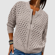 Kaelina - Weiche Strickjacke mit Reißverschluss – Khaki