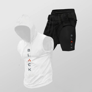Diego | Sportliches ärmelloses Hoodie-Set mit Shorts – Weiß-Schwarz