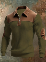 Eldvane - Premium-Rippstrick-Half-Zip-Pullover – Grün