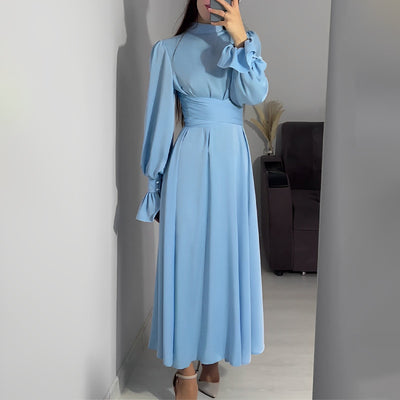 Emory - Langes Damenkleid mit hoher Taille und Rüschenärmeln