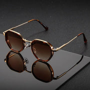Vintage Stil Polygonale Metall Sonnenbrille Mit Braunen Gläsern – Retro – Braun