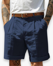 Leon | Herren Chino Shorts Pleated Bermuda Sommerhose Herren – Blau