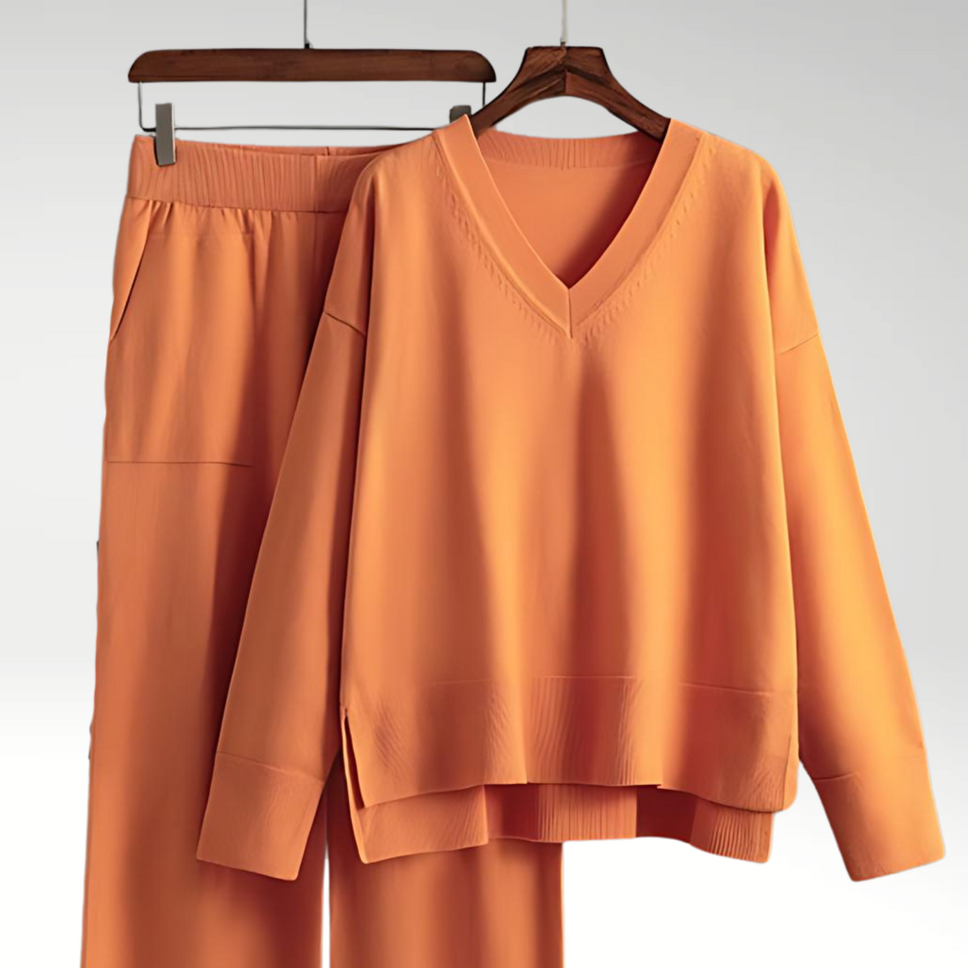 Zweiteiliges Loungewear-Set | V-Ausschnitt & Weite Hose | Bequemer Chic