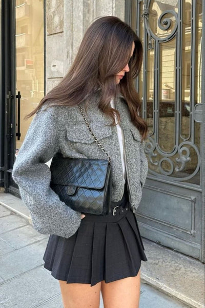 Strickjacke mit Kragen | Reißverschluss | Strukturierte Optik