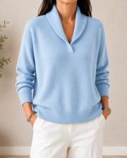 Amandina - Extraweicher V-Ausschnitt-Pullover – Hellblau