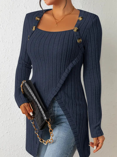 Julia | Asymmetrisches Top mit Knöpfen und Rippstruktur