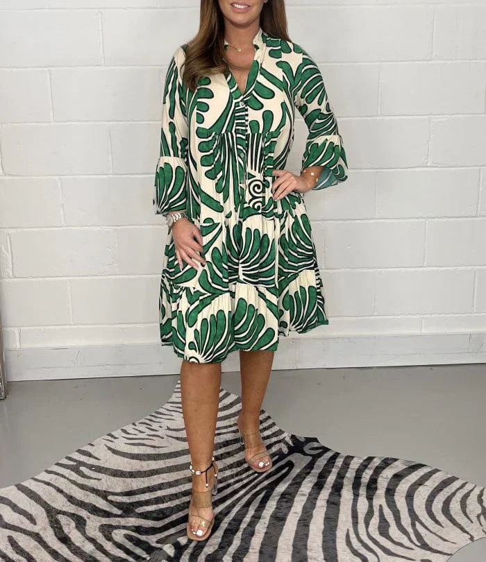 Fenella bedrucktes Kleid mit V-Ausschnitt