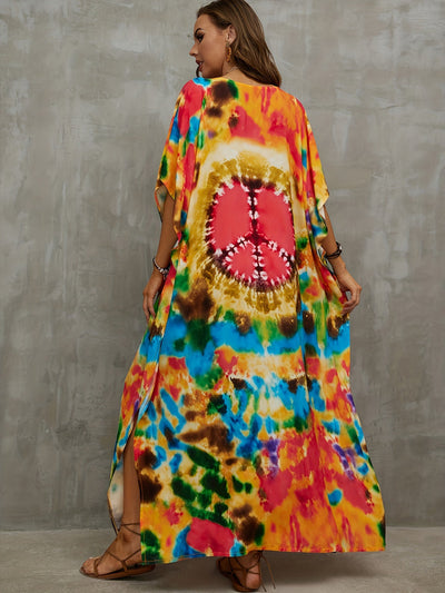 Buntes peace maxi-kaftan kleid - Luna