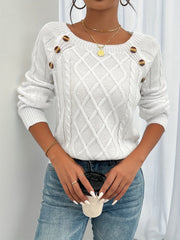 Rosabelle - Strukturierter Pullover mit Knopfleiste – Weiß