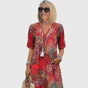 Midi-Kleid für Damen mit Blumenmuster – Scharlachrot