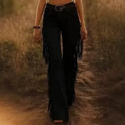 Fiorenne - Fransen-Schlaghose im Western-Stil – Schwarz