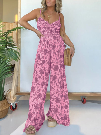 Jumpsuit mit Spaghettiträgern | Smock-Oberteil | Florales Design