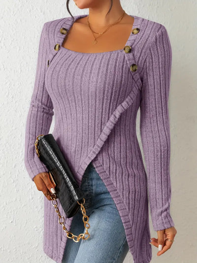 Camille | Asymmetrisches geripptes Oberteil mit Knöpfen