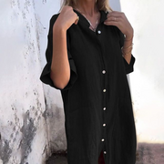 Boho-Hemdkleid für Damen mit Knopfleiste – Schwarz