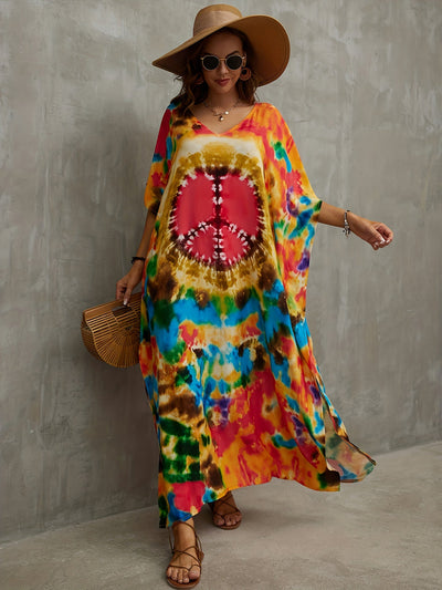Buntes peace maxi-kaftan kleid - Luna