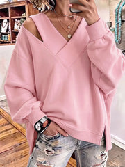 Aurelia - Soft-Touch-Sweatshirt mit V-Ausschnitt und Cut-out-Details – Rosa