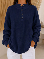 Belliora - Strukturstrick-Pullover mit Henley-Ausschnitt – Marineblau