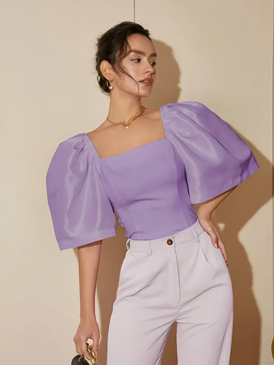 Renatta | elegante schmale bluse mit quadratischem ausschnitt