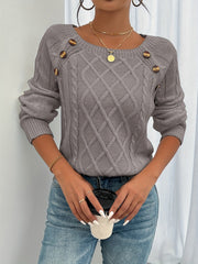 Rosabelle - Strukturierter Pullover mit Knopfleiste – Grau