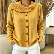 Elowette - Strickjacke mit breitem Kragen und Knopfverschluss – Gelb