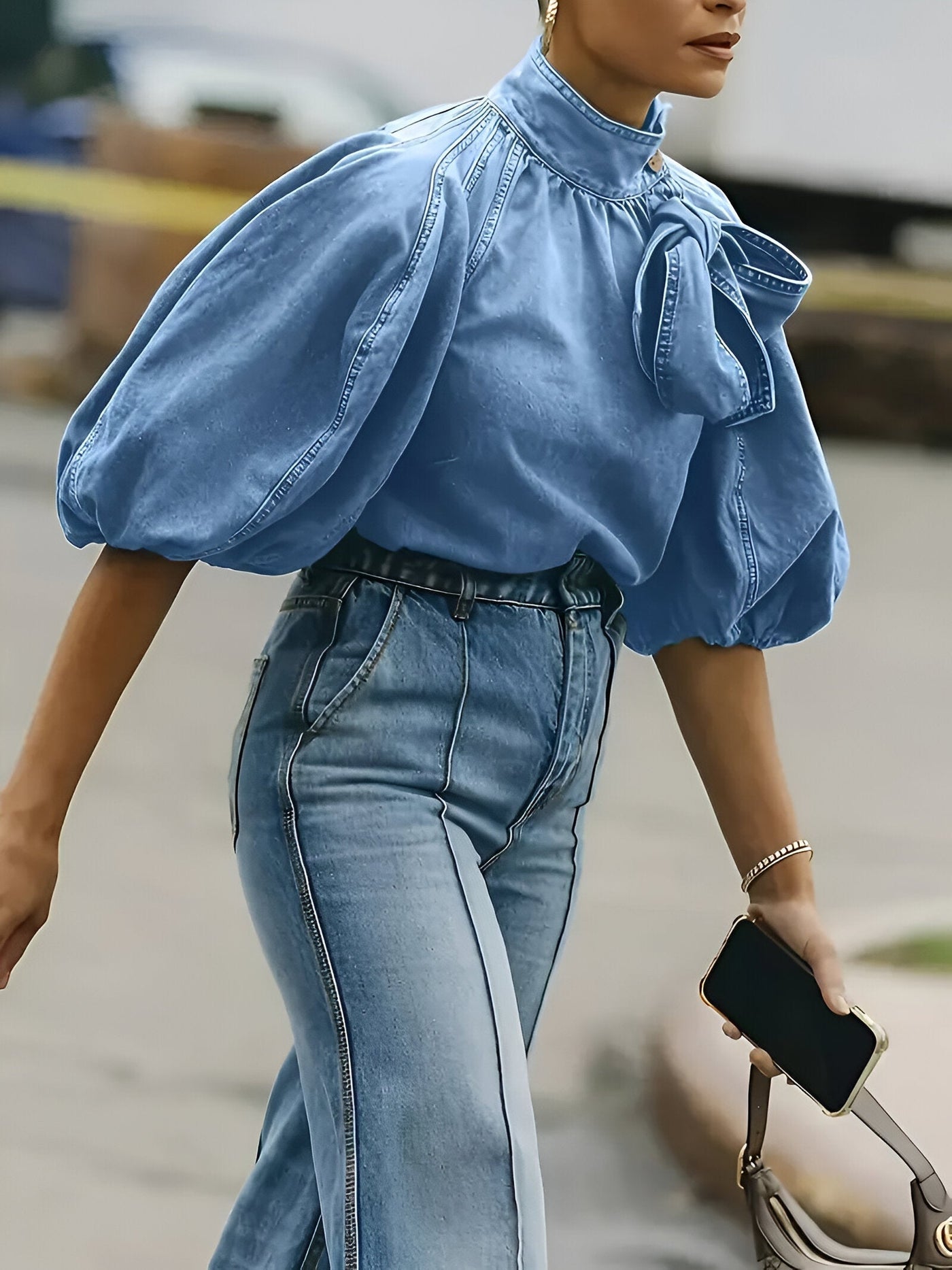 Garance | Elegante Denim-Bluse mit Schleifenfront