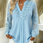 Brinoria - Bluse mit Spitzenärmeln und V-Ausschnitt – Himmelblau