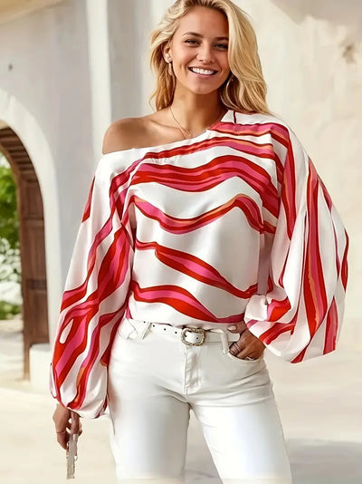 Laila | Elegante Off-the-Shoulder Bluse mit geometrischem Print