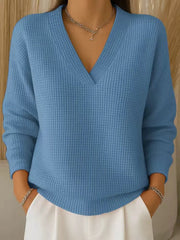 Alouina - Lässiger Waffelstrick-Pullover – Blau