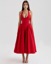 Ärmelloses, elegantes, figurbetontes Tüllkleid im Korsett-Stil mit V-Ausschnitt – Rot
