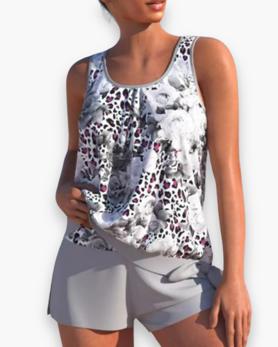 Damen Stilvolles Floral Tankini Set | Zweifarbig