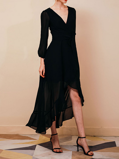 Elegantes Wickelkleid | Luftiger Chiffon | Asymmetrischer Saum