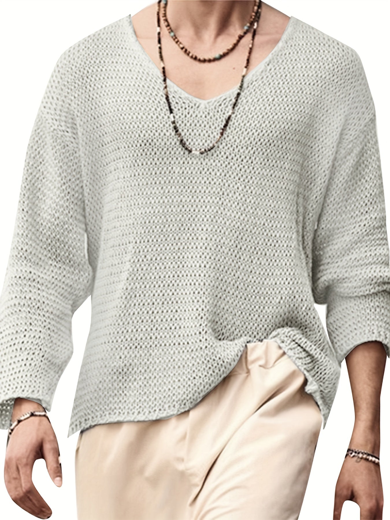 Gestricktes Herrenoberteil mit V-Ausschnitt und langen Ärmeln – Eliott