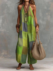Estelina - Premium Patchwork-Neckholder-Jumpsuit – Grün