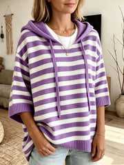 Leontine - gestreifter Strick-Kapuzenpullover – Lila