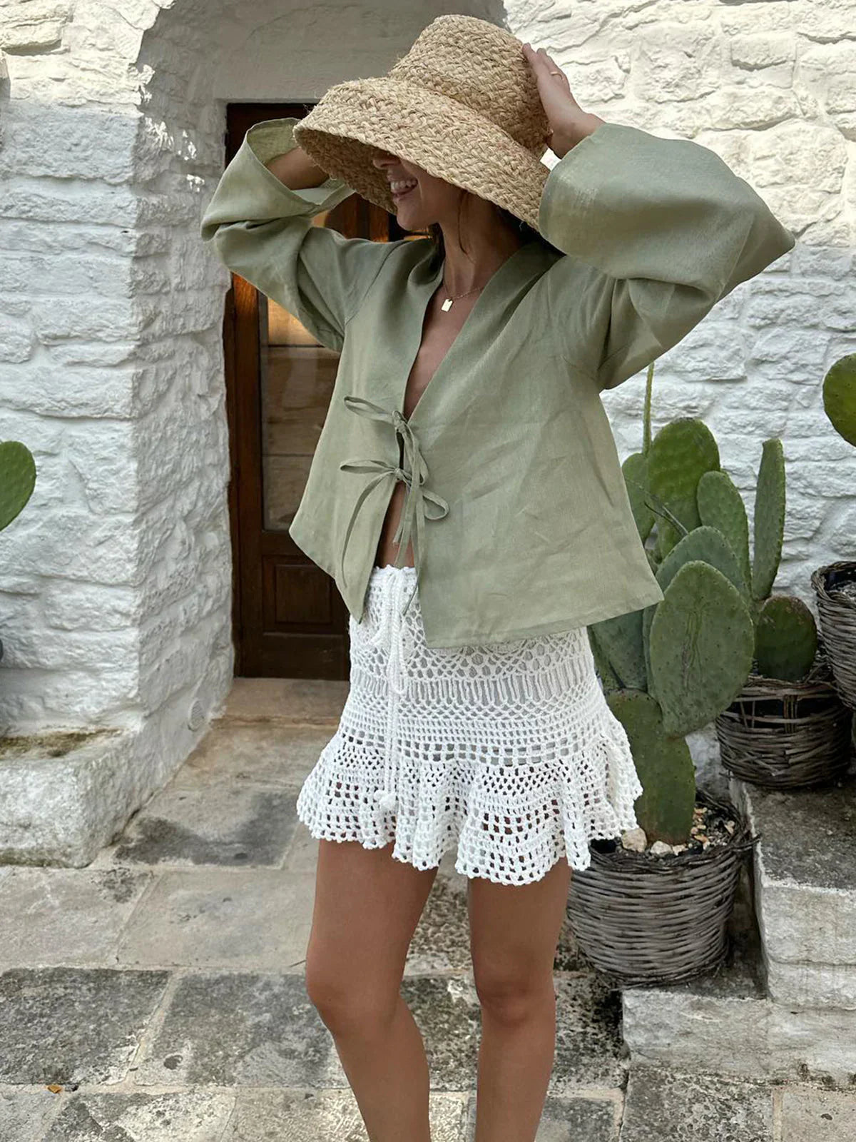 Leinenbluse mit Kordel-Detail | Lässig & Boho | Luftiger Schnitt