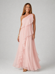 Katriana - Maxikleid mit zarten Rüschen – Pink