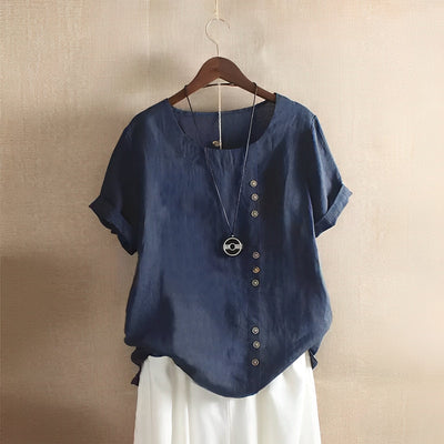 Clare - lockere Kurzarmbluse mit Rundhalsausschnitt