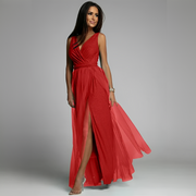 Delila - Elegantes Damenkleid mit V-Ausschnitt – Rot