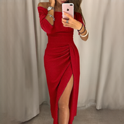 Cristy - Elegantes schulterfreies Damenkleid – Rot