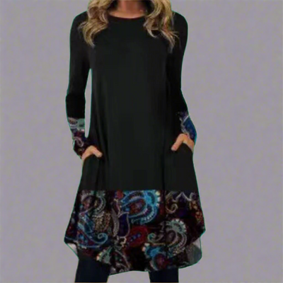 Ysolde | Modisches Kleid mit bedrucktem Bund aus Premium-Stoff