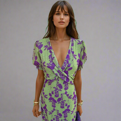 Zalherlind | Elegantes Wickelkleid in Grün und Lila