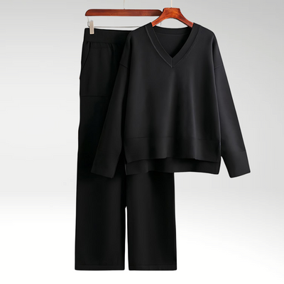 Zweiteiliges Loungewear-Set | V-Ausschnitt & Weite Hose | Bequemer Chic