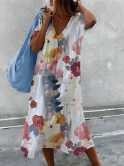 Myranda - Lockeres Midikleid mit Print – Rosa
