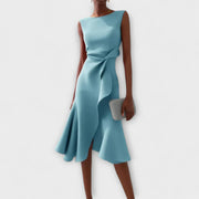 Sheila - Elegantes Damen-Midikleid mit Rüschendetails – Hellblau