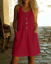 Katelin - Luftiges Sommerkleid mit Knopfleiste vorn – Rot
