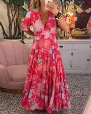 Emma - Damen Maxikleid mit Blumenmotiv – Rot