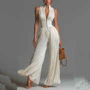 Elziora | Eleganter Plissee-Jumpsuit mit Blumenmuster – Weiß